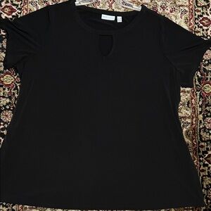 Susan Graver Black Short Sleeve Top with Keyhole Neckline Size 3X